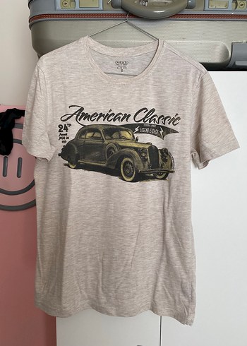 DE FACTO Gri Vintage Baskılı Kısa Kollu Erkek Tişört