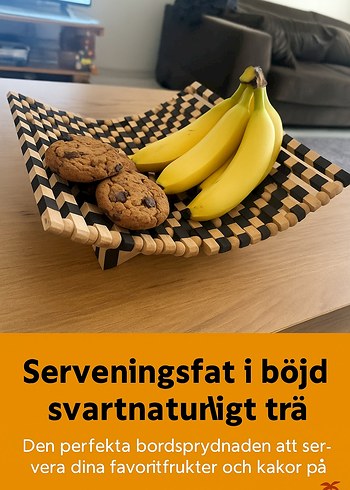 Kavisli Siyah Doğal Ahşap Servis Tabağı