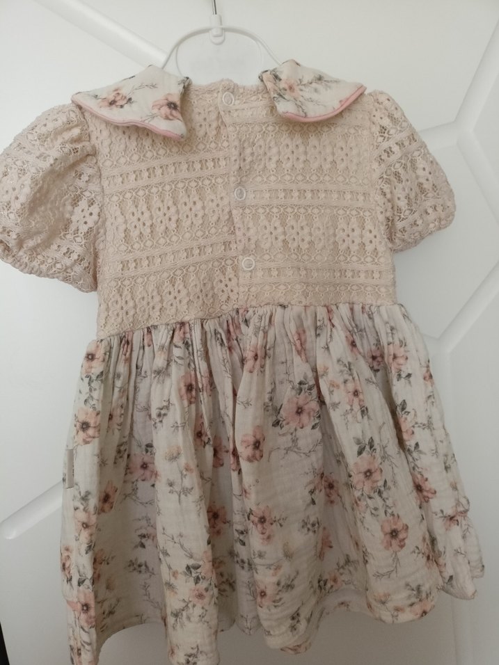 Bej Nakışlı Dantel Detaylı Kız Elbisesi - Görsel 2