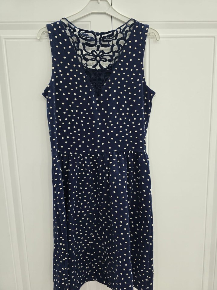 Lacivert Puantiyeli Kolsuz Midi Elbise - Görsel 3