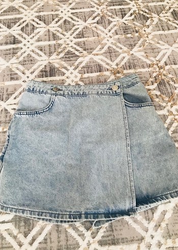Kız çocuk Düğmeli Loose Fit Mini Kot Şort - Görsel 2