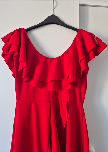 Kırmızı Volanlı Uzun Kadın Elbise - Görsel 3