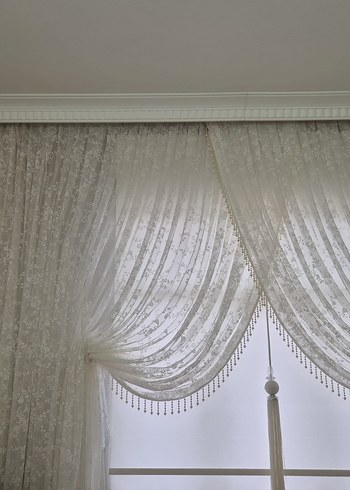 İşlemeli Beyaz Tül - Görsel 3