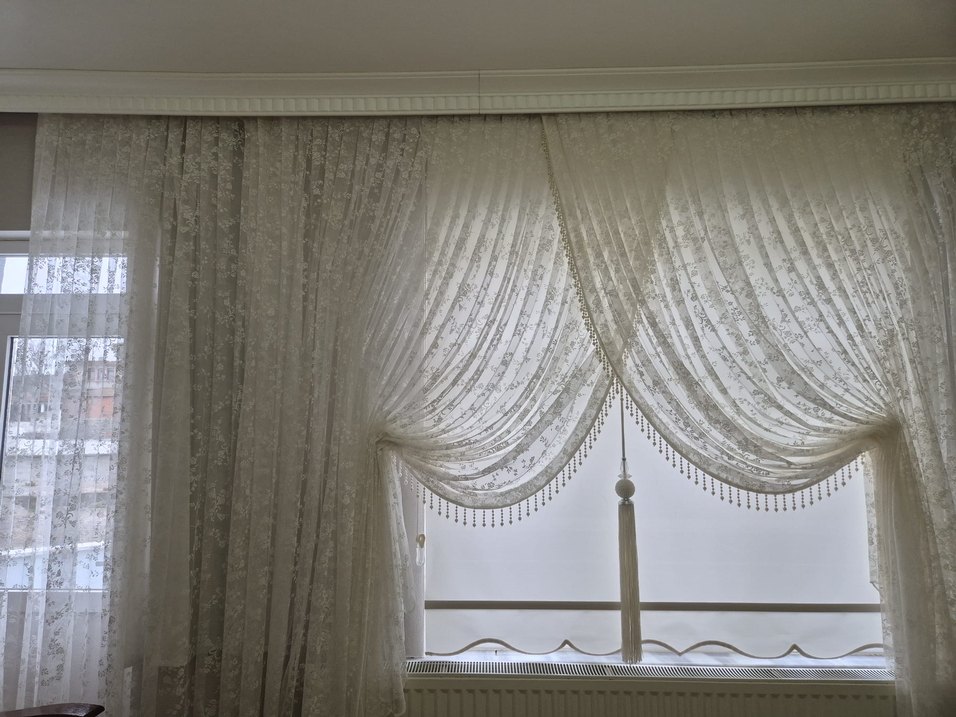 İşlemeli Beyaz Tül - Görsel 5