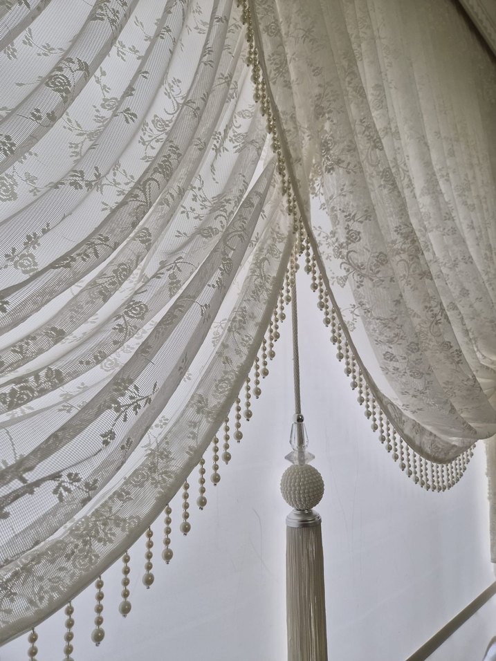 İşlemeli Beyaz Tül - Görsel 4