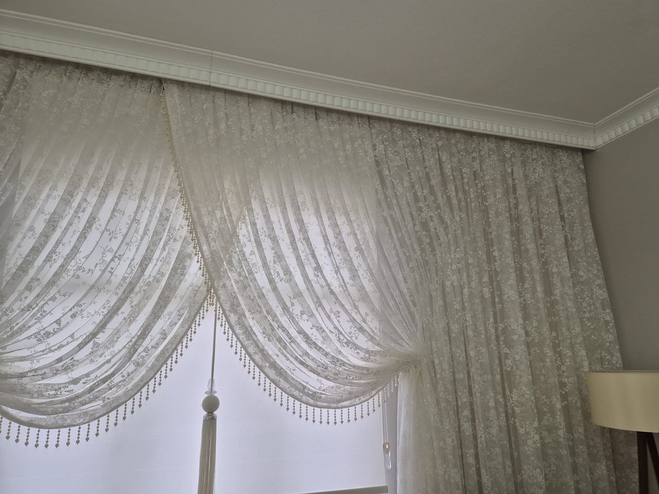 İşlemeli Beyaz Tül - Görsel 2