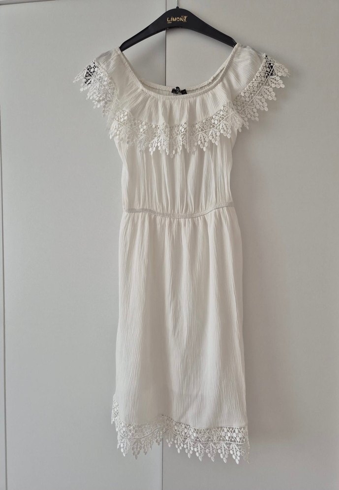 Dantel Detaylı Beyaz Bohem Midi Elbise - Görsel 2