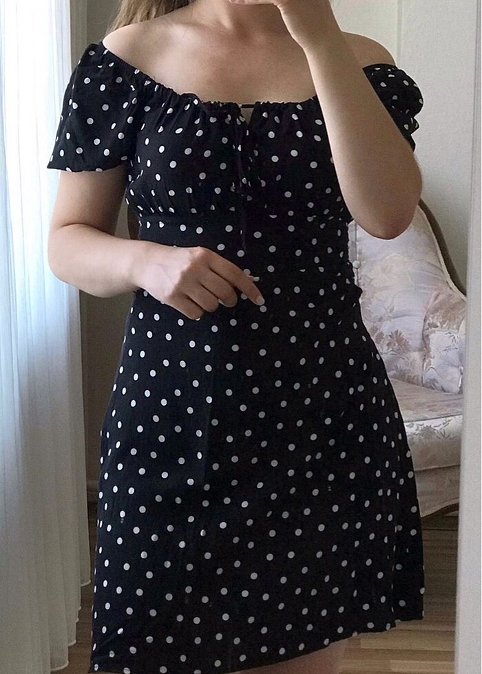 Siyah Puantiyeli Elbise - Görsel 3