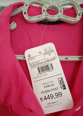 48 Beden Pembe Oversize Keten Kadın Gömlek