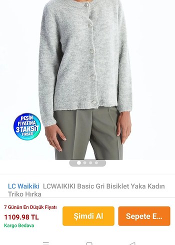 LC Waikiki Düğmeli Gri Kısa Triko Kadın Hırka