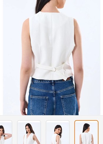 Diğer Beyaz V Yaka Kısa Denim Yelek