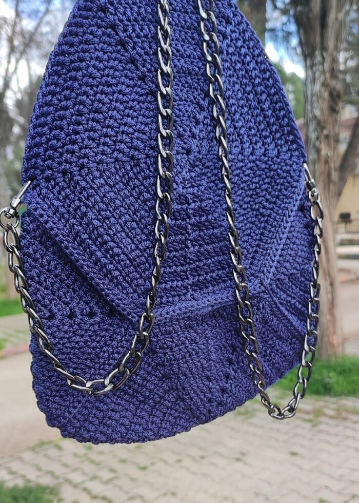 Metal aksesuarlı makrome çanta - Görsel 3