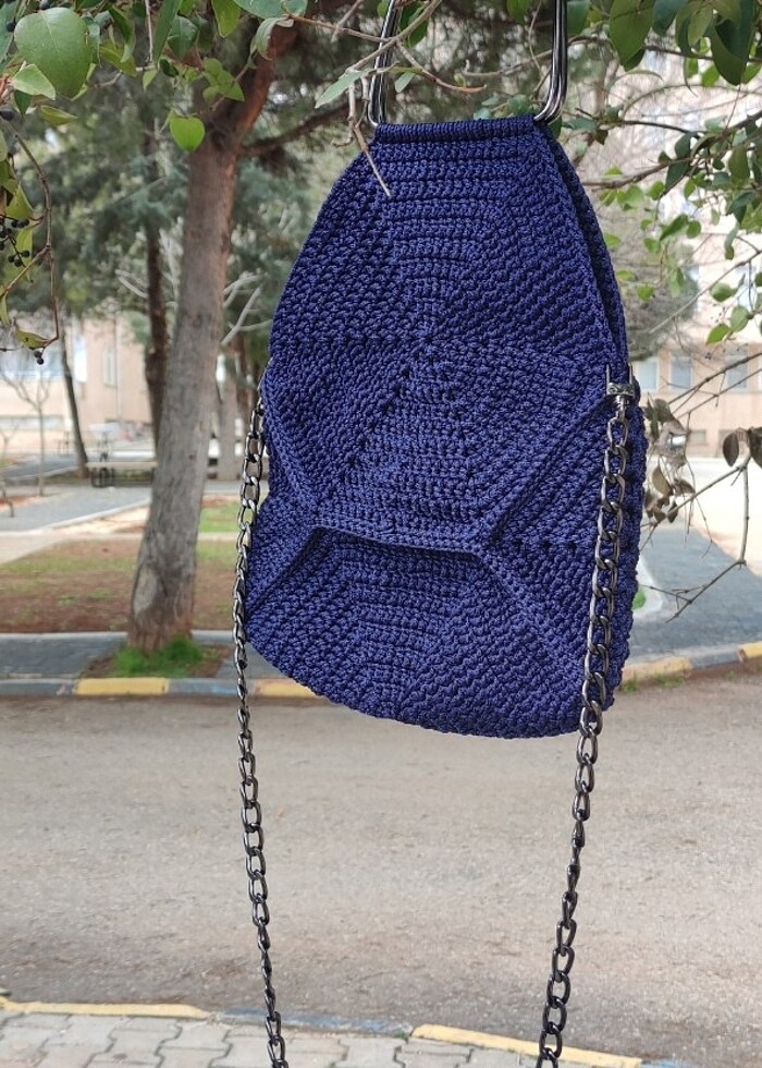 Metal aksesuarlı makrome çanta - Görsel 4