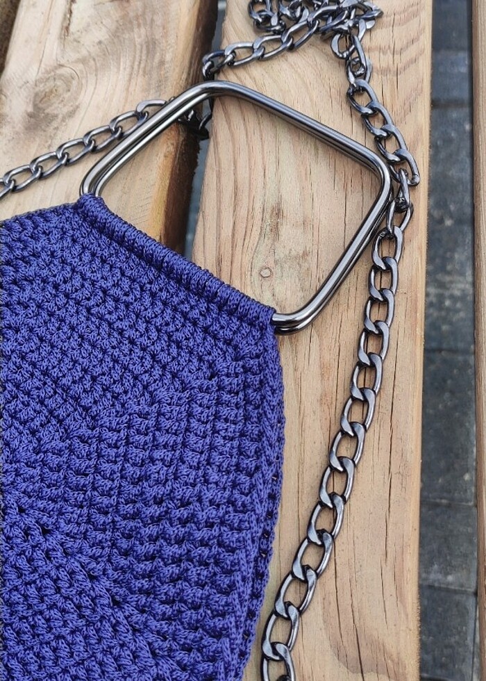 Metal aksesuarlı makrome çanta - Görsel 5