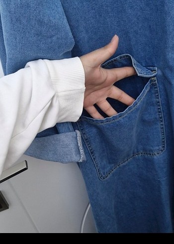 LC Waikiki Kadın Uzun Mavi Denim Ceket