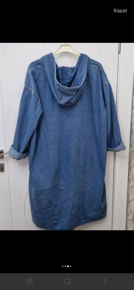 Kadın Uzun Mavi Denim Ceket - Görsel 3