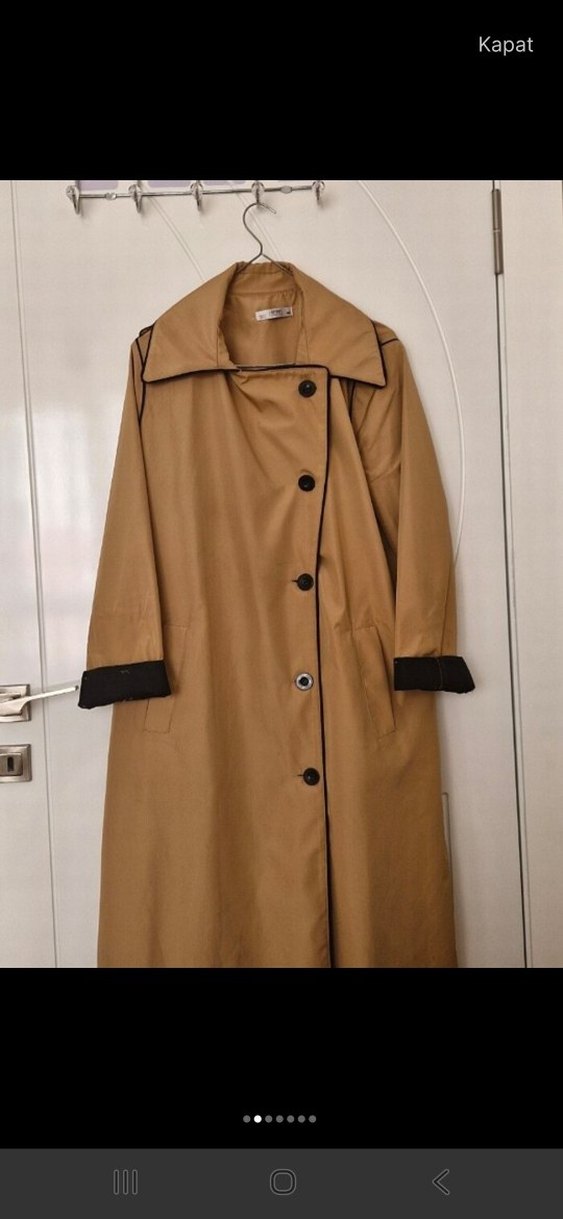 Bej Uzun Kadın Trençkot Düğmeli Regular Fit - Görsel 2