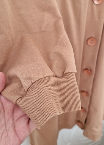 Bej Düğmeli Uzun Hamile Kabanı - Görsel 3