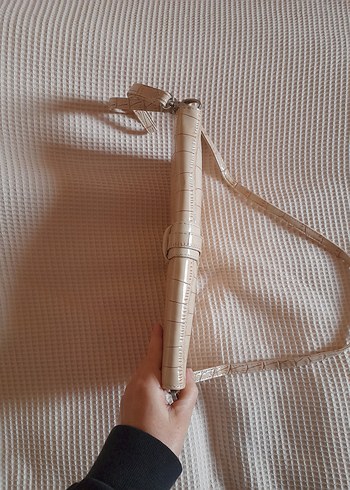 Bej Deri Yılan Desenli Tokalı Kadın Çanta - Görsel 3