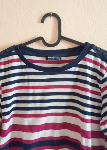 Çizgili Pamuklu Kadın Tişörtü - Görsel 5