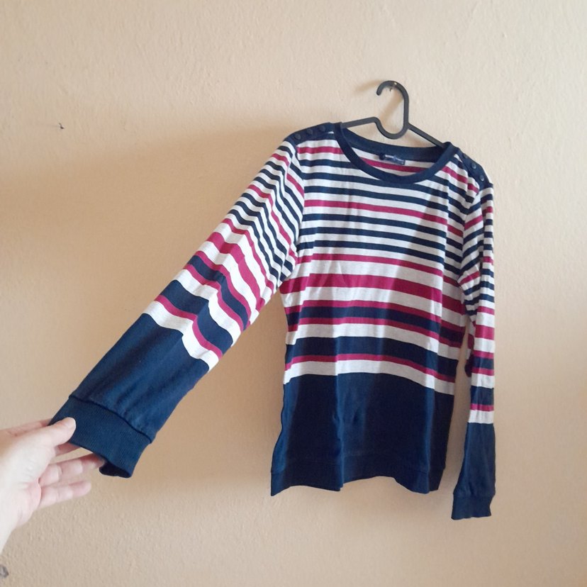 Çizgili Pamuklu Kadın Tişörtü - Görsel 4