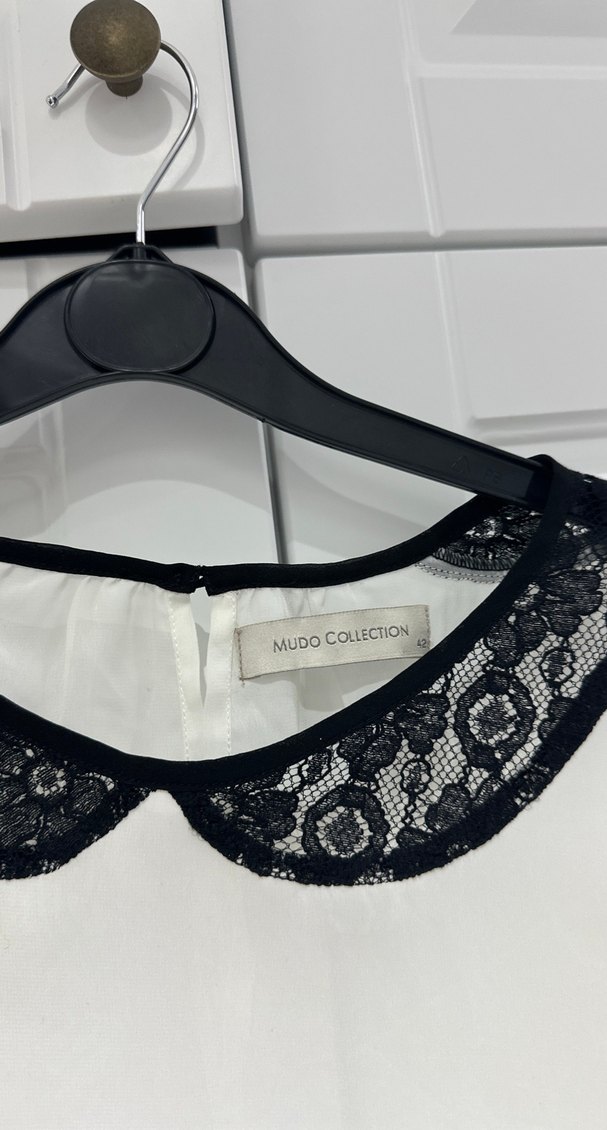 MudoDantel Yaka Detaylı Beyaz şifon Gömlek - Görsel 2