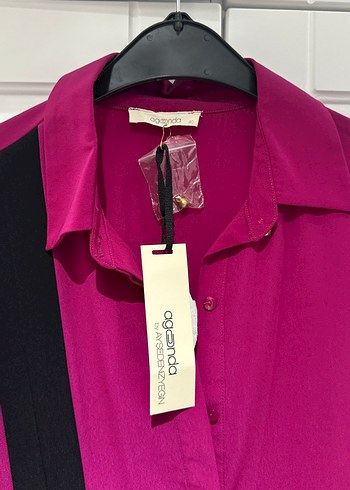 Düğmeli koyu pembe Kadın Gömlek - Görsel 4