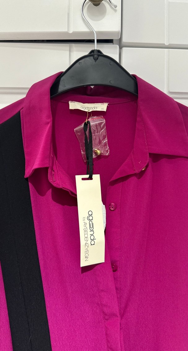 Düğmeli koyu pembe Kadın Gömlek - Görsel 4