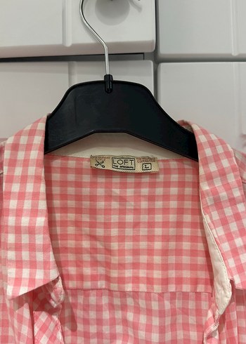 Loft Düğmeli Pembe Kareli Kadın Gömlek - Görsel 2