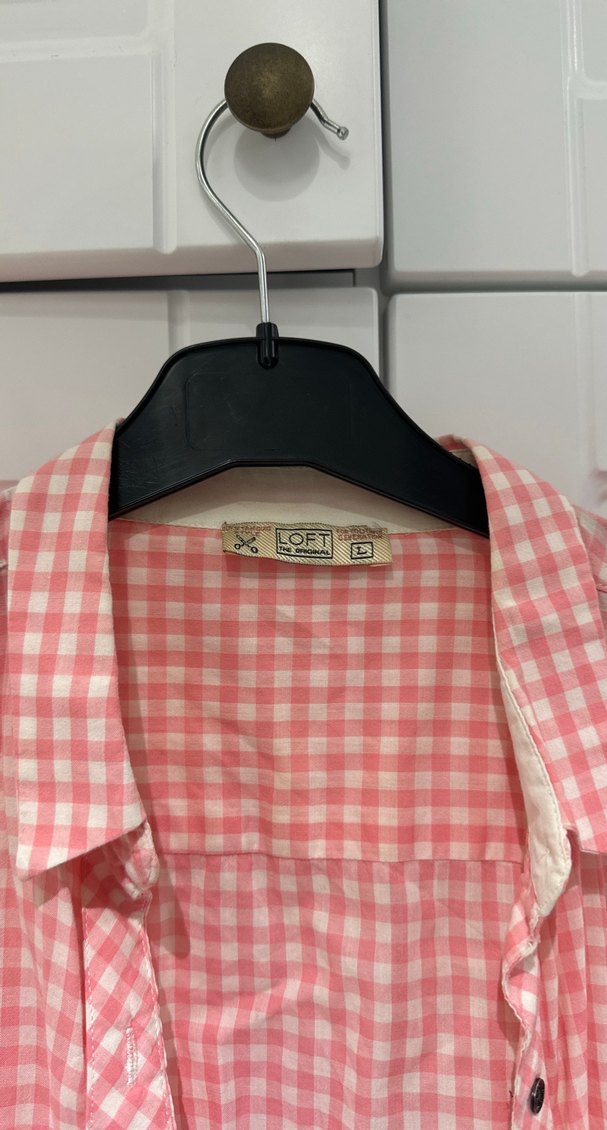 Loft Düğmeli Pembe Kareli Kadın Gömlek - Görsel 2