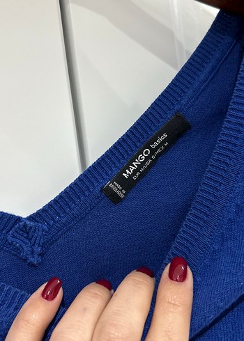 Mango Kadın Mavi V Yaka Salaş Keten Kazak - Görsel 2