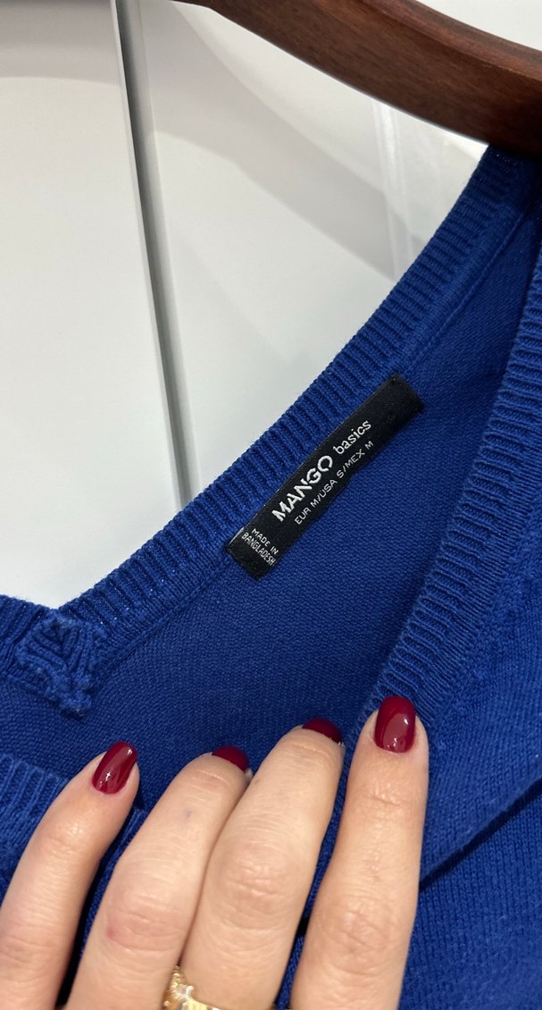 Mango Kadın Mavi V Yaka Salaş Keten Kazak - Görsel 2