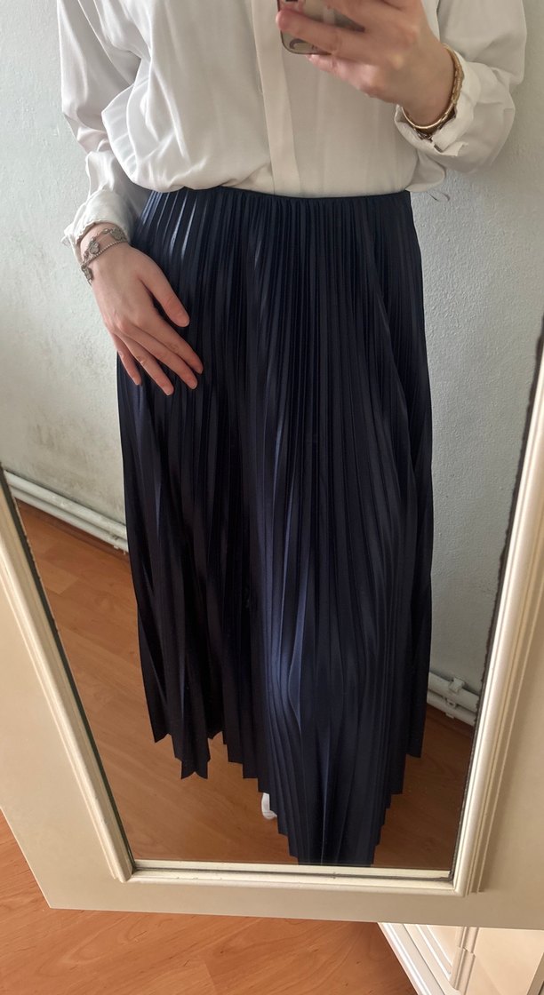 Lacivert Piliseli Uzun Etek - Görsel 2