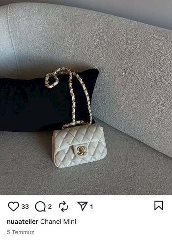 Chanel Mini Beyaz Deri Zincir Detaylı Çanta