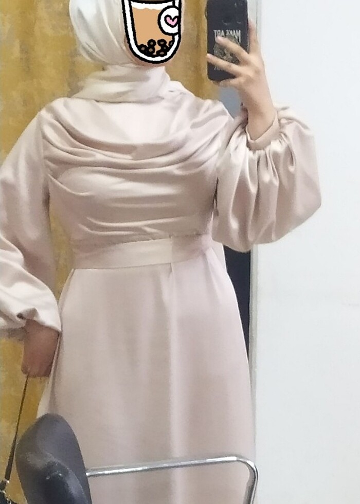 Tesettür Abiye Elbise Krem Abiye - Görsel 2