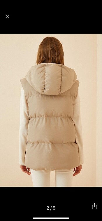 Happiness Kadın krem kapüşonlu oversize şişme yelek