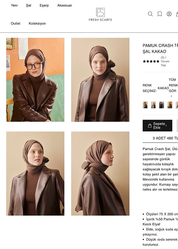 Fresh Scarfs Kakao Pamuk Crash Şal - Görsel 2