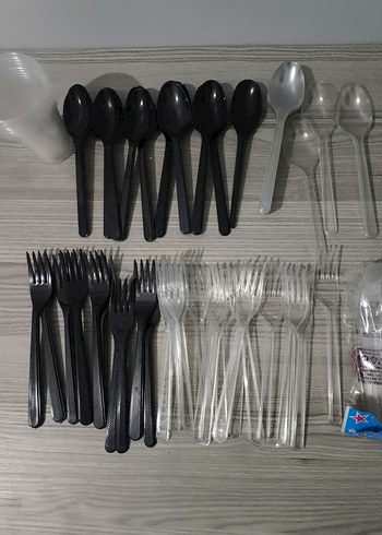 Siyah Plastik Çatal ve Kaşık Seti - Görsel 2