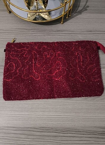 Diğer Simli pullu kırmızı gece çantası