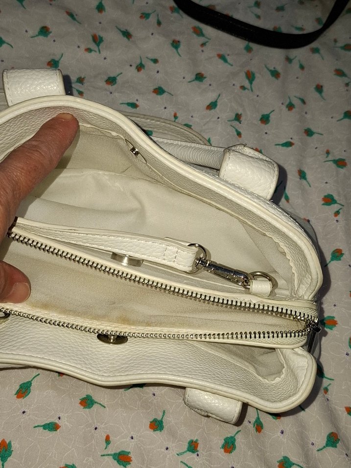 Beyaz Deri Kadın Çanta Fermuarlı - Görsel 3