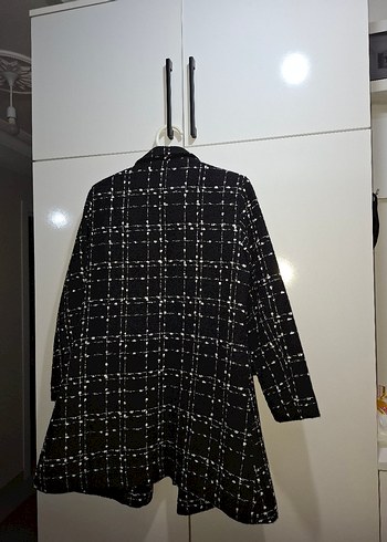 Düğmeli Siyah Ekose Kadın Blazer - Görsel 3