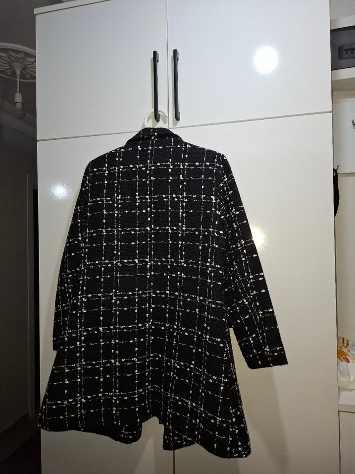 Düğmeli Siyah Ekose Kadın Blazer - Görsel 3