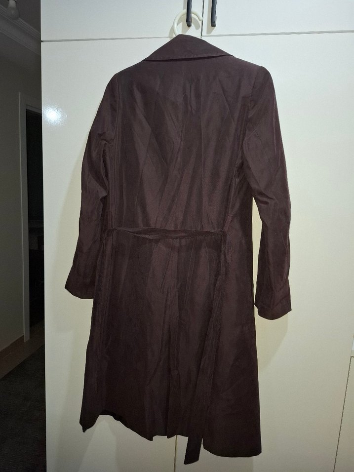 Kahverengi Uzun Süet Hamile Kaban - Görsel 4