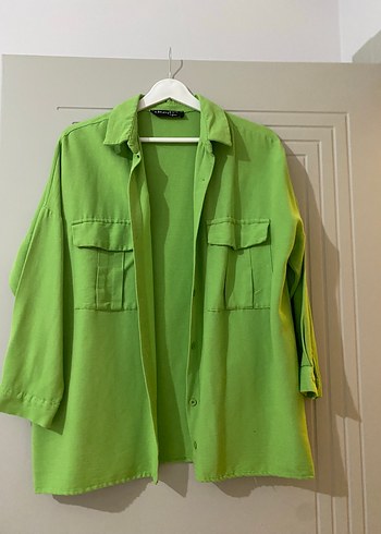 Düğmeli Yeşil Keten Gömlek - Görsel 2