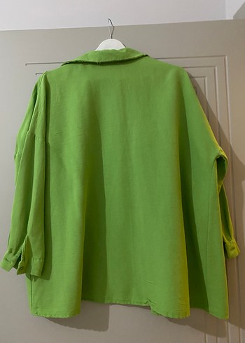 Düğmeli Yeşil Keten Gömlek - Görsel 4