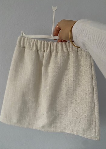 Kız Çocuk Beyaz Keten Düğmeli Bolero ve Etek Takımı - Görsel 2