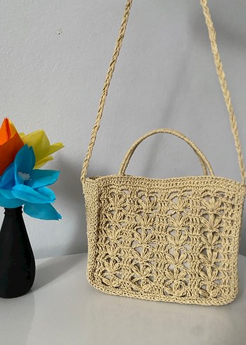 Bej Örgü Dantel Detaylı Bohem Kadın Çanta - Görsel 2