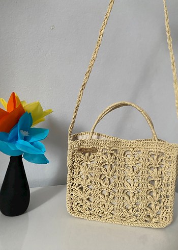 Bej Örgü Dantel Detaylı Bohem Kadın Çanta - Görsel 4