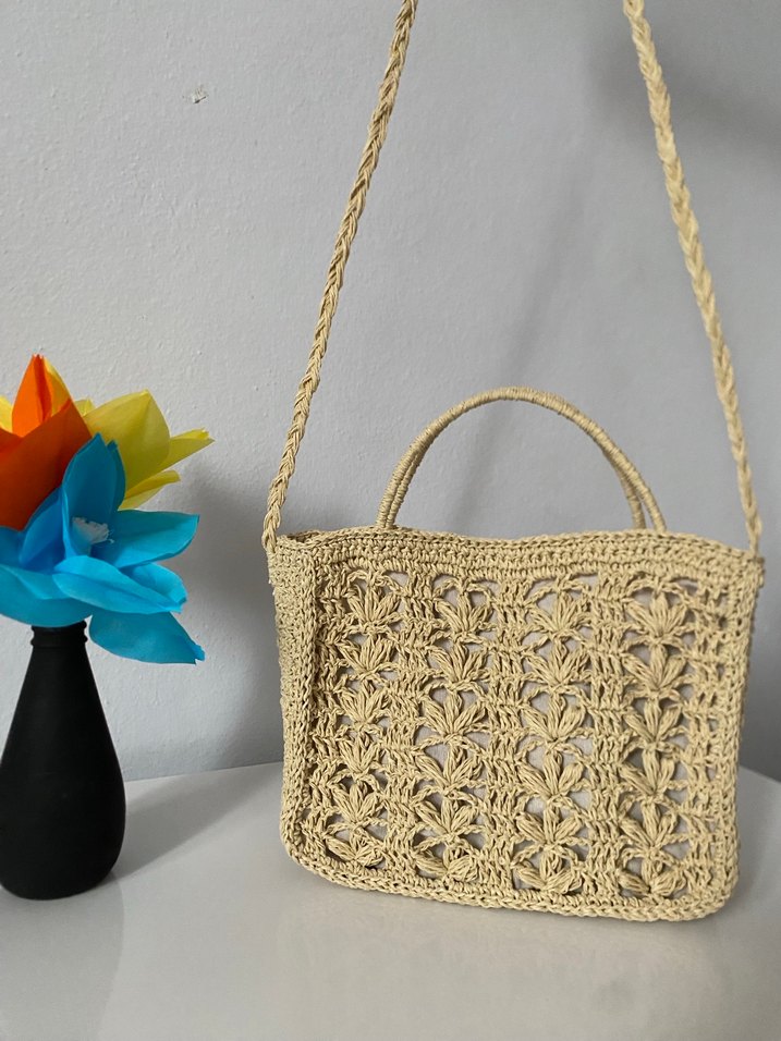Bej Örgü Dantel Detaylı Bohem Kadın Çanta - Görsel 2