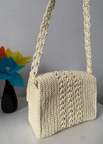 Dantel Detaylı Beyaz Örgü Kadın Çanta - Görsel 4